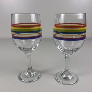 2 - Libbey for Royal Norfolk FIESTA MAMBO Colorful Striped 7 "Wine Glass Goblet